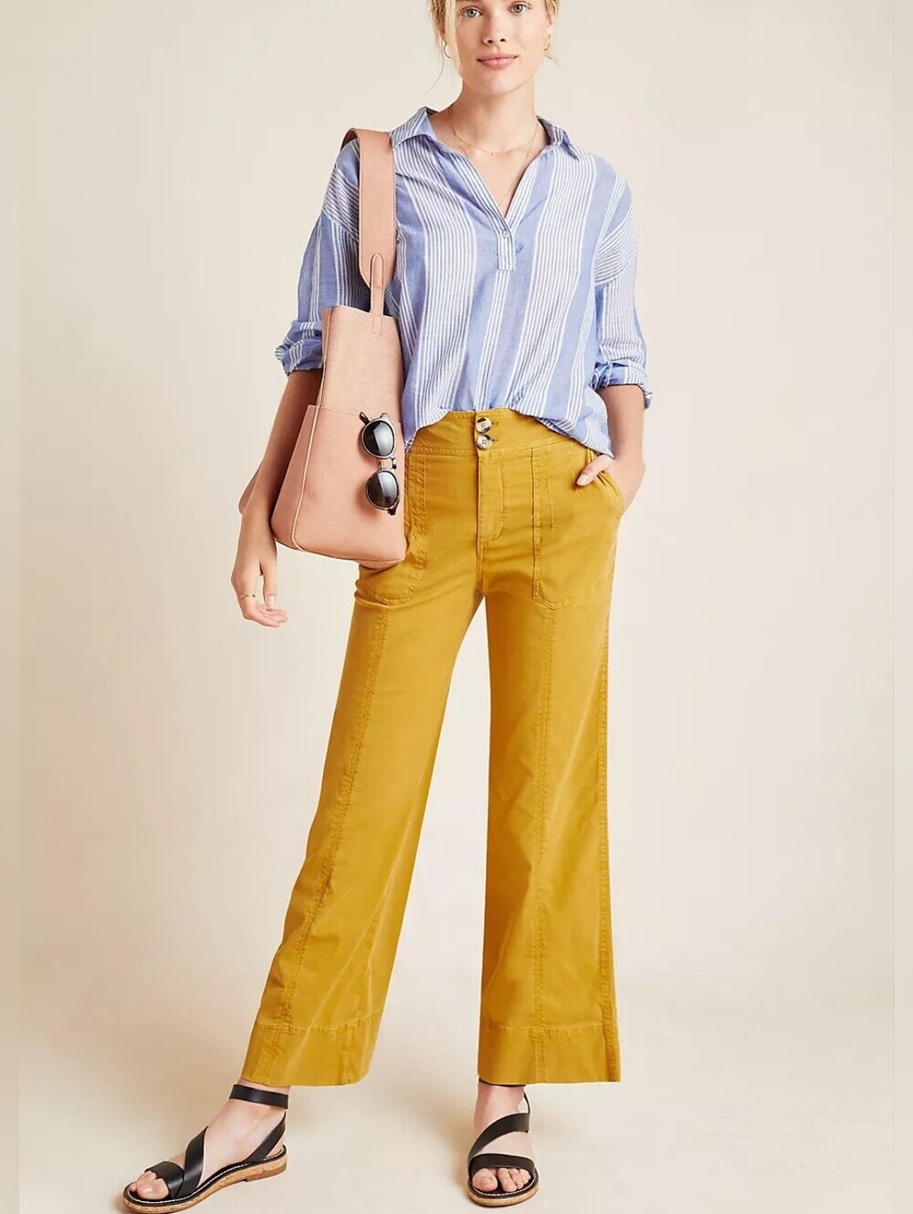 Anthropologie Franca Wide Leg Cropped Carpenter Chino Pants in Mustard Size 27